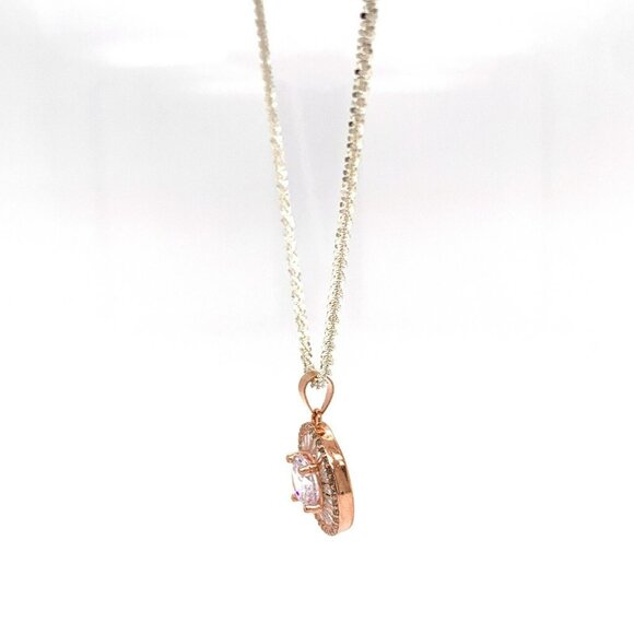 Designer Sterling Silver & Cubic Zirconia Rose Gold Plate 18” Necklace! 31‎ - Picture 3 of 6